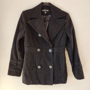 Steve Madden Black Wool Pea Coat Mid Length Classic Jacket Double Breasted S